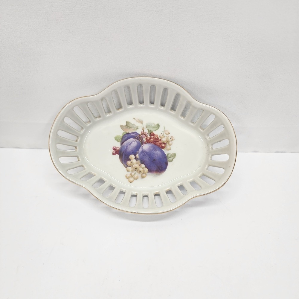 Vintage Schwarzenhammer Bavaria Germany Plum Fruit Pierced Porcelain Dish